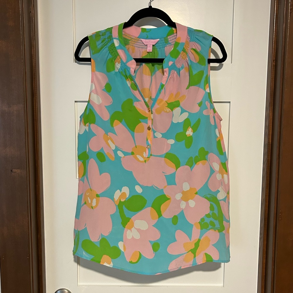 Lilly Pulitzer colorful floral silk top size Large